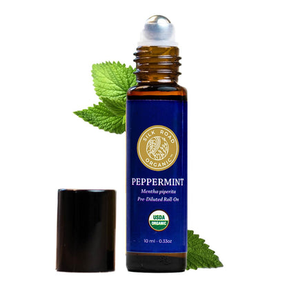 Silk Road Organic Peppermint Essential Oil Roll-On – USDA Certified, 10 ml