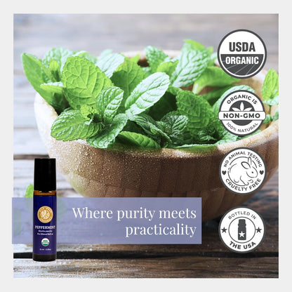 Silk Road Organic Peppermint Essential Oil Roll-On – USDA Certified, 10 ml