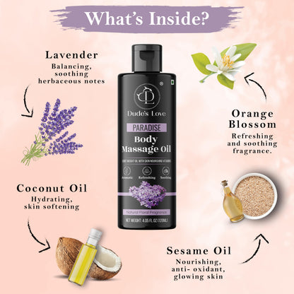 Organic Lavender Floral Edible Full Body Massage Oil - Relaxing, Calming | No Stain & Non-Sticky | 4.05 Fl Oz