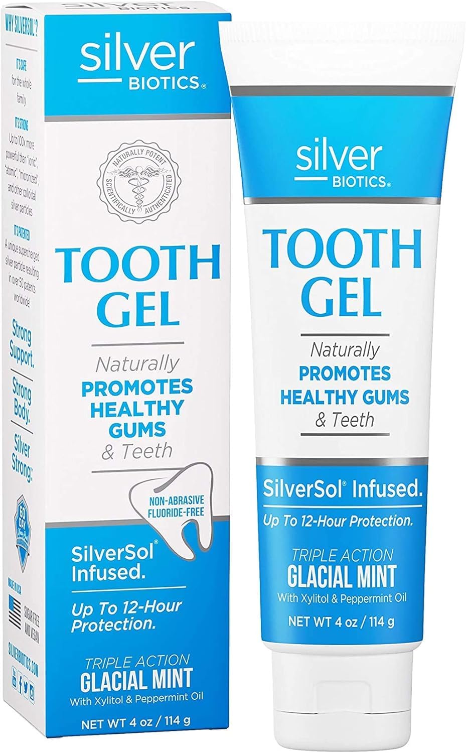 Silver Biotics Tooth Gel – SilverSol Ag4O4 22 ppm Nano-Silver Gel for Gum & Teeth Protection | Glacial Mint 4 oz