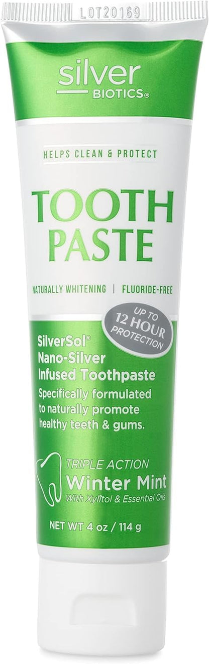 Silver Biotics Tooth Paste | SilverSol 20 ppm Nano-Silver, Winter Mint, Fluoride-Free, 4 oz