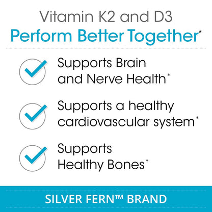 Silver Fern K2-D3 MK-7 (K2-7) + Vitamin D3 – Natural, Non-Synthetic, 60 Servings