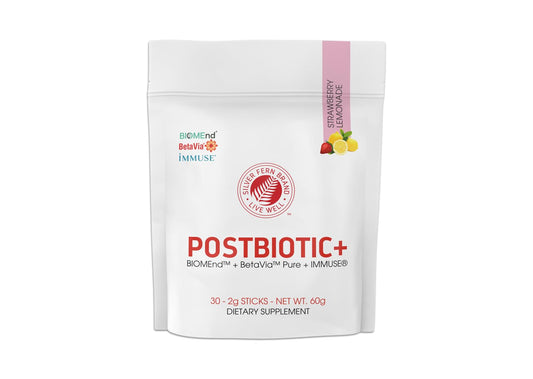 Silver Fern Postbiotic+ Strawberry Lemonade Powder – BIOMend™, BetaVia™, Immuse® – 30 Stick Packs BritishVita | Premium UK Vitamins & Wellness Supplements