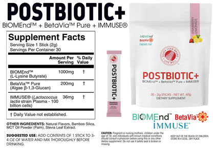 Silver Fern Postbiotic+ Strawberry Lemonade Powder – BIOMend™, BetaVia™, Immuse® – 30 Stick Packs BritishVita | Premium UK Vitamins & Wellness Supplements