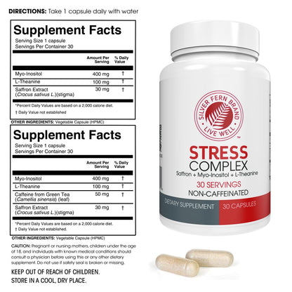 Silver Fern Stress Complex - Caffeine-Free Stress Relief with Saffron, L-Theanine & Myo-Inositol