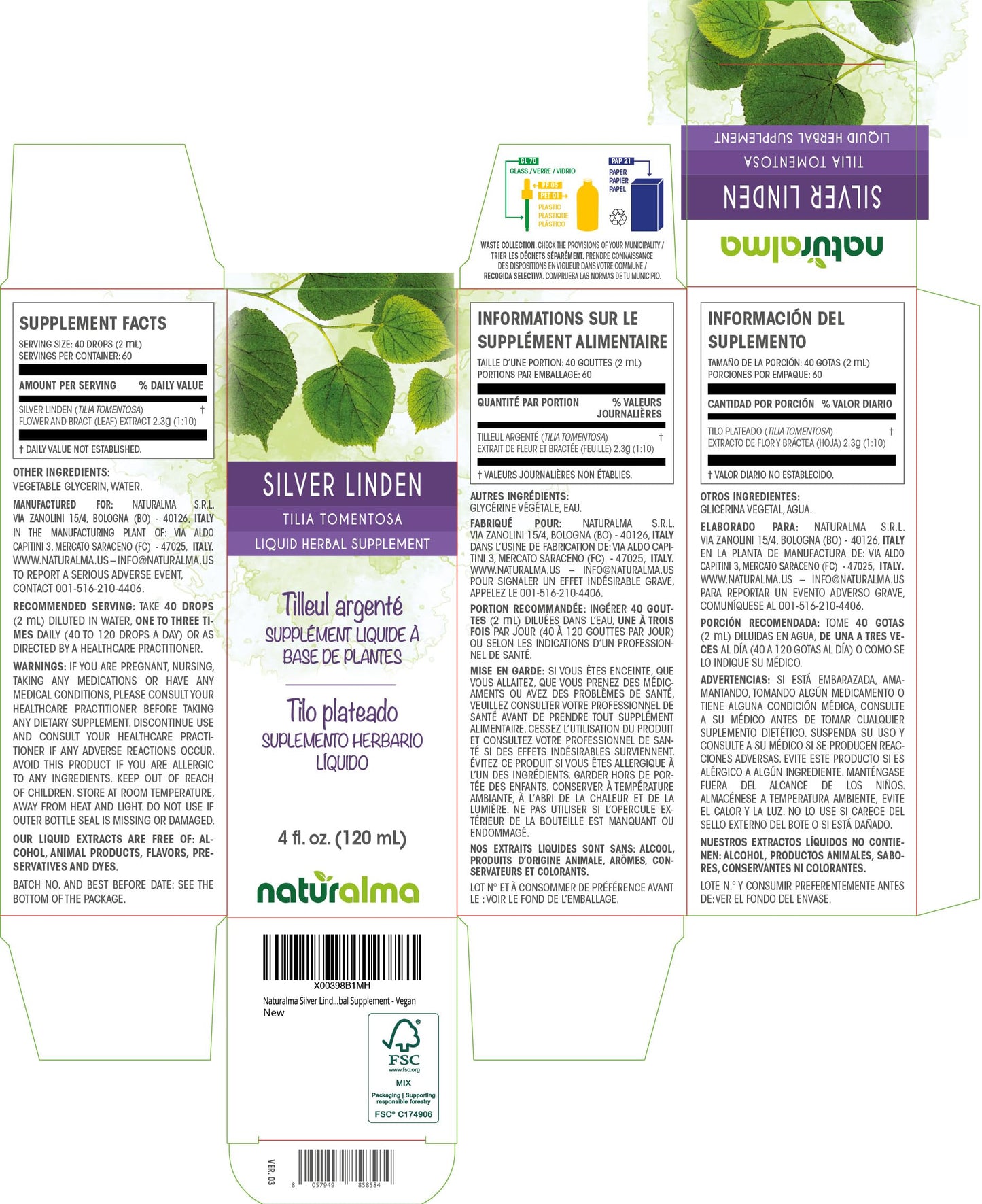 Silver Linden Tincture (Tilia tomentosa) - Alcohol-Free Drops (4 oz)