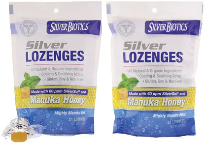 Silver Lozenges 60ppm SilverSol with Manuka Honey – Mighty Manuka Mint (2 Pack, 21 Count)