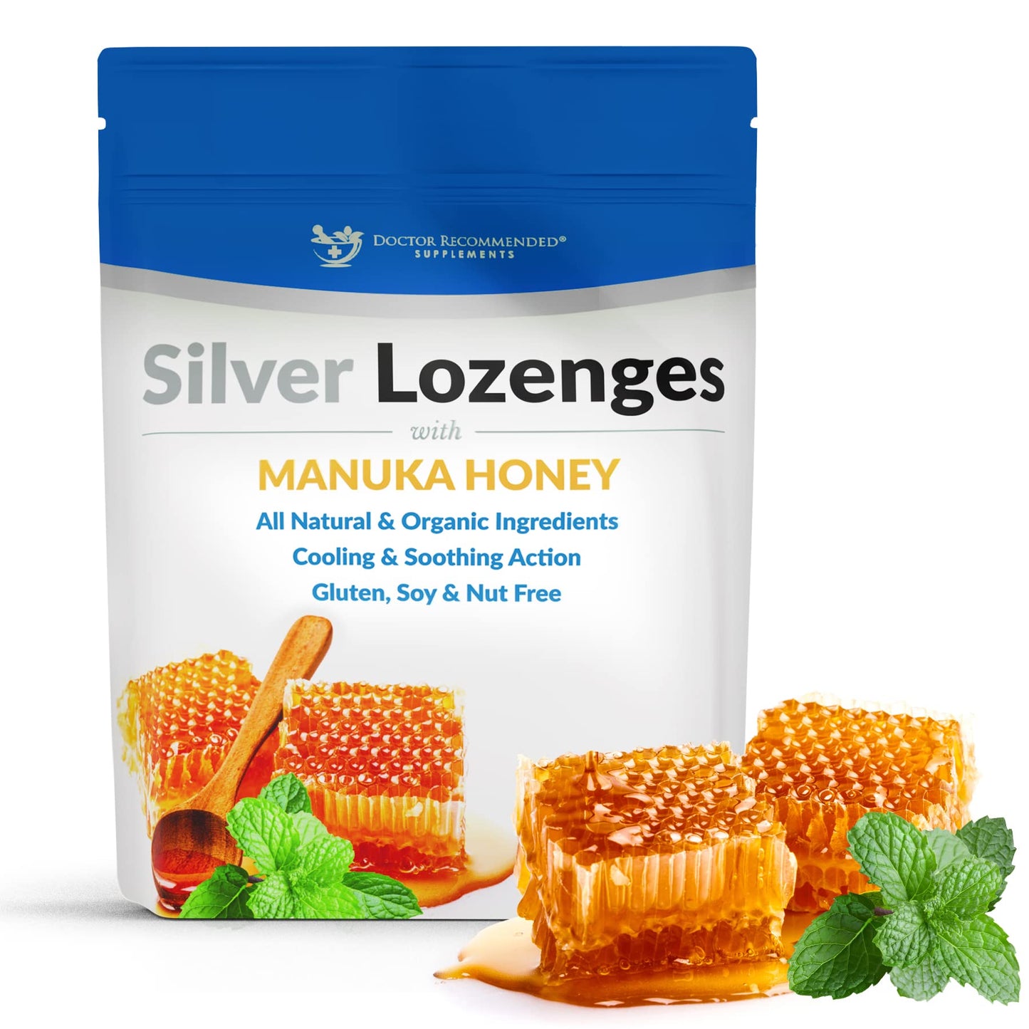 Silver Lozenges with Manuka Honey & Vitamin C – Nano Silver 60 PPM, 45-50mcg, 24 Lozenges
