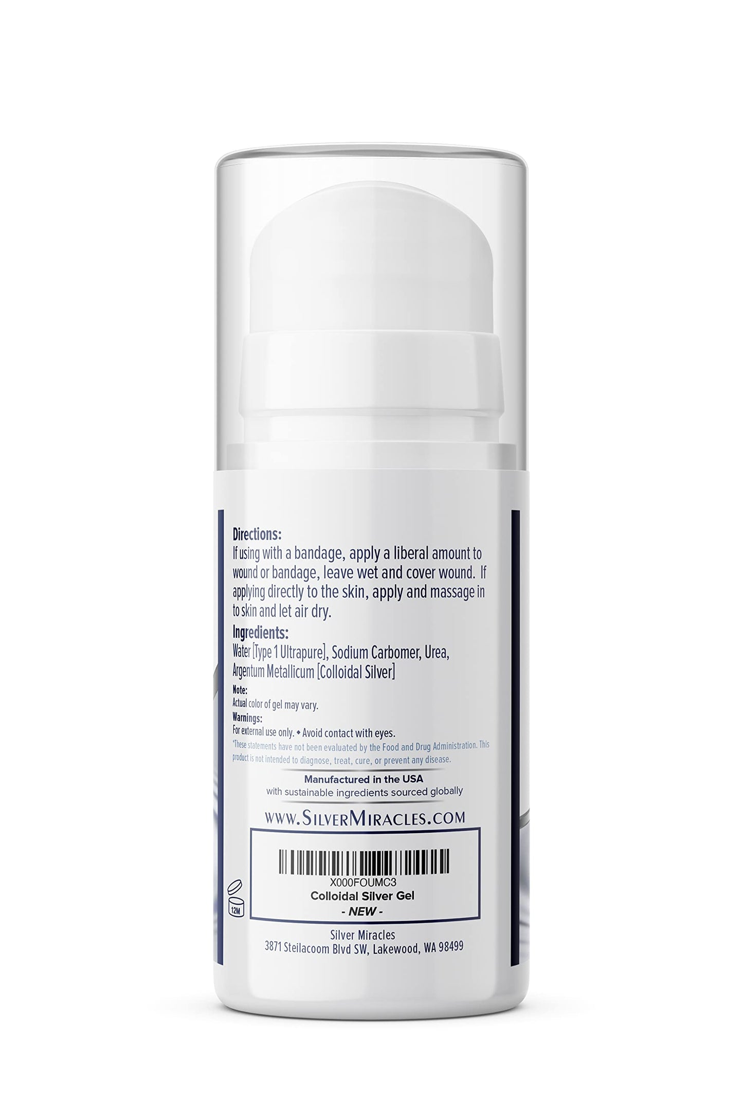Silver Miracles Colloidal Silver Gel - First Aid & Wound Care (Airless Bottle)