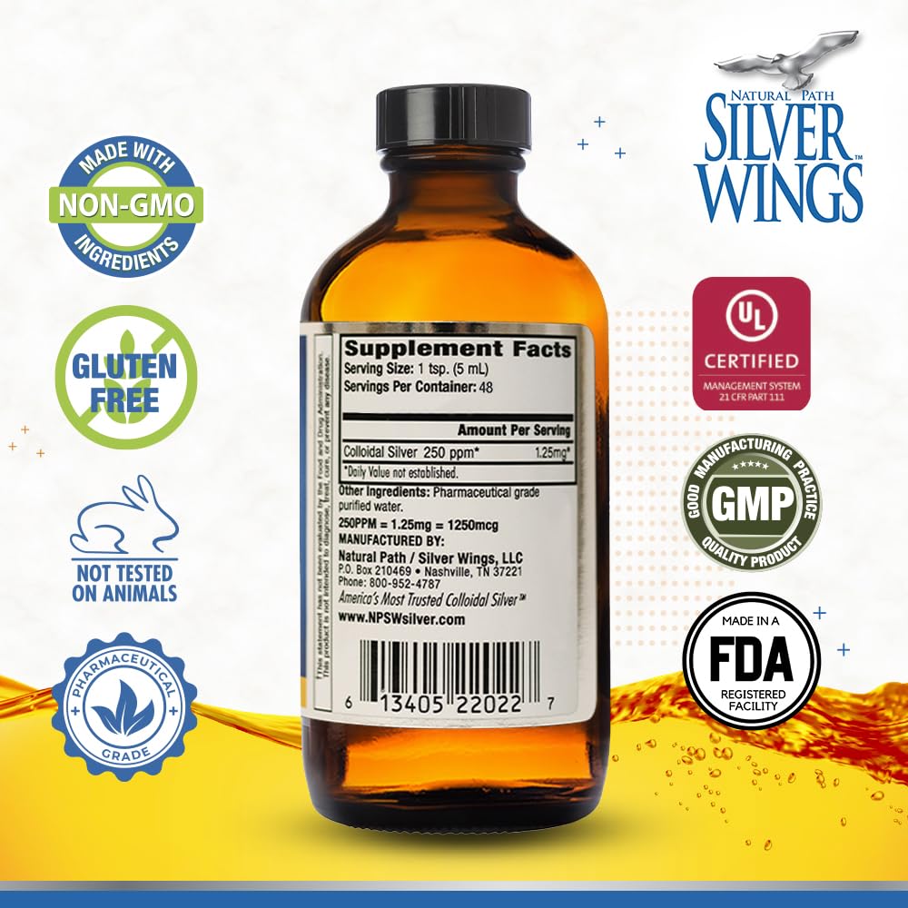 Natural Path Silver Wings Colloidal Silver Liquid 250ppm – 8oz | Enhanced Immune Support