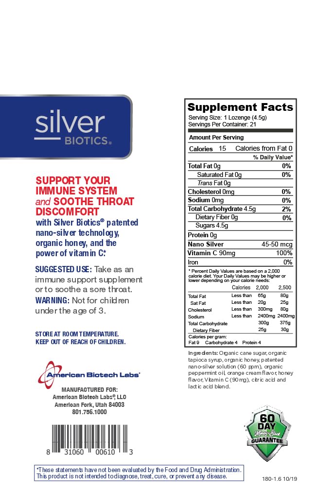 Silver Biotics Colloidal Silver Lozenges – 60 ppm SilverSol Ag₄O₄ | Immune Support