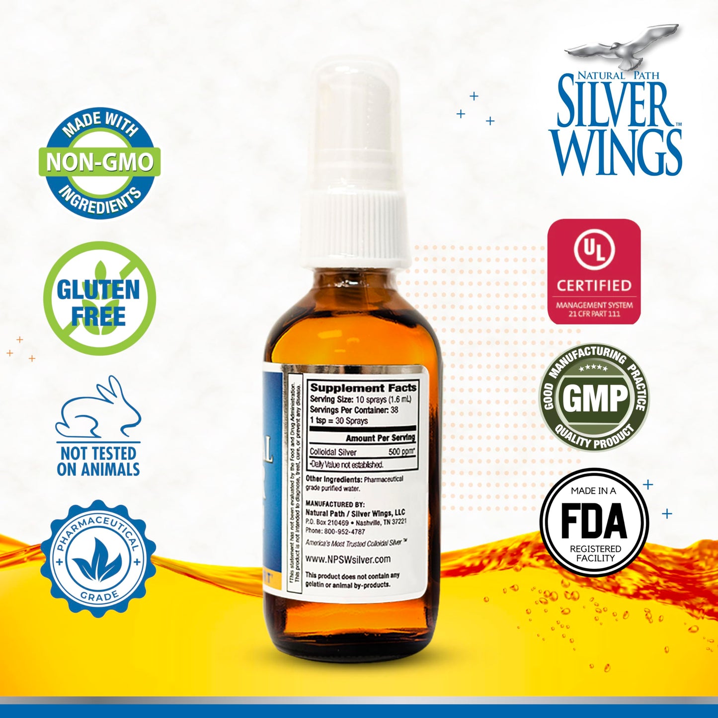 Natural Path Silver Wings Colloidal Silver - Extra Strength 500ppm 2oz Spray