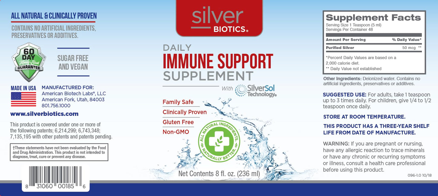 Silver Biotics Immune Support – Multivalent SilverSol 10 PPM | 8 Fl Oz