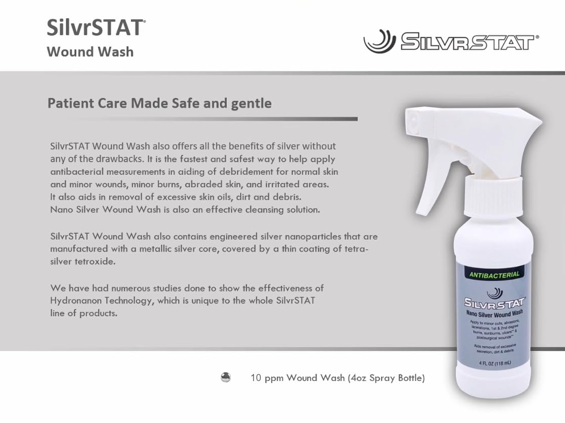 SilvrSTAT Nano Silver Wound Wash Sprayer – Sterile, Drug-Free Debride & Fine Mist (4 oz)