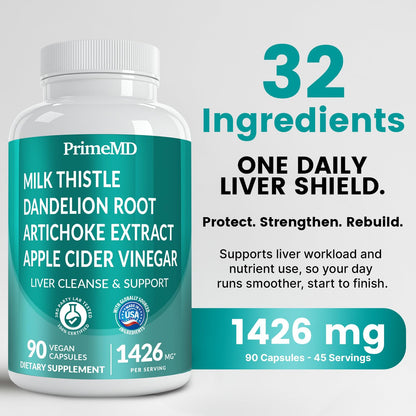 32-in-1 Liver Support Supplement – Milk Thistle, Silymarin, Artichoke, Beetroot (1426mg, 90ct)