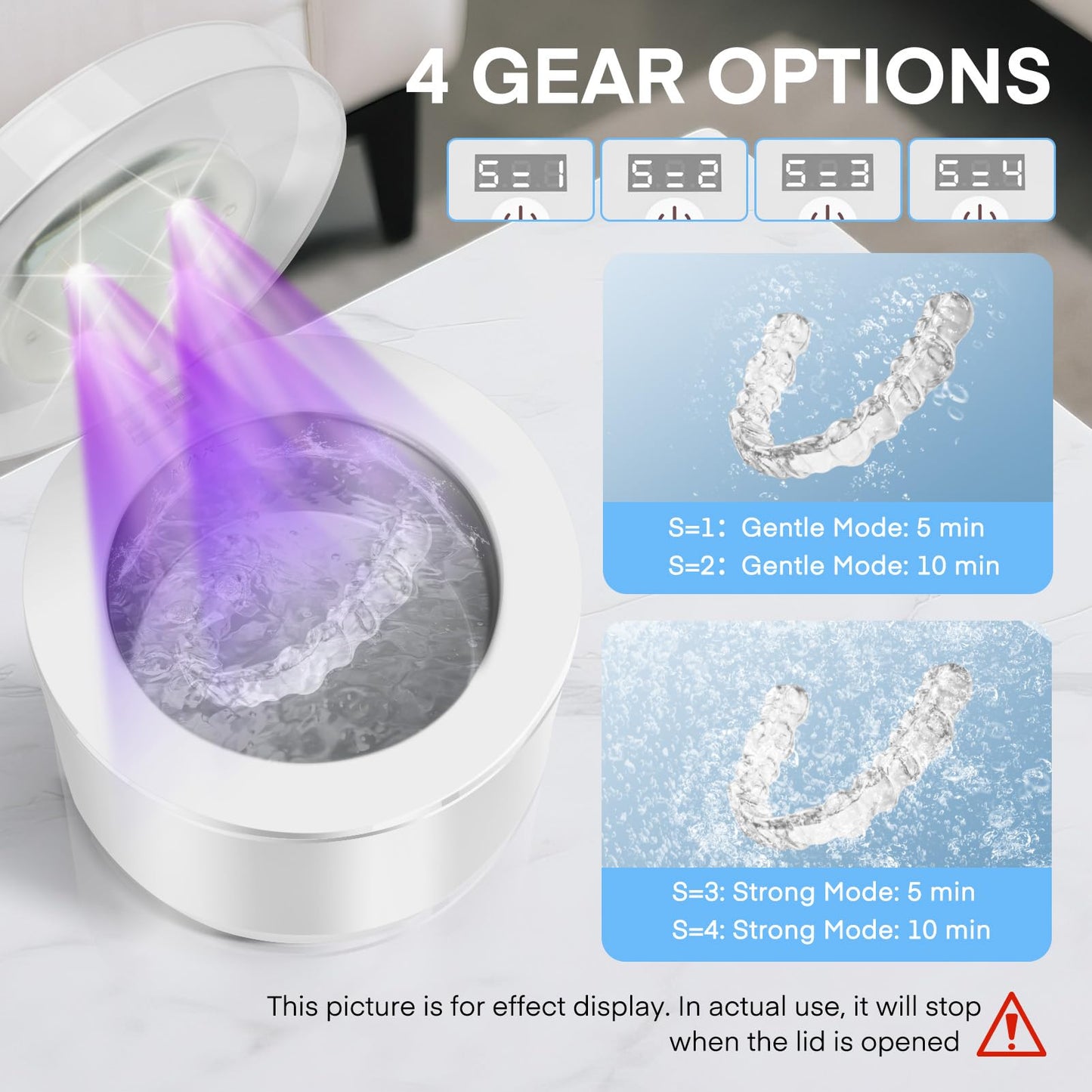 Simfree Ultrasonic Retainer Cleaner - 45kHz, 4 Modes, 200ml, Digital Timer