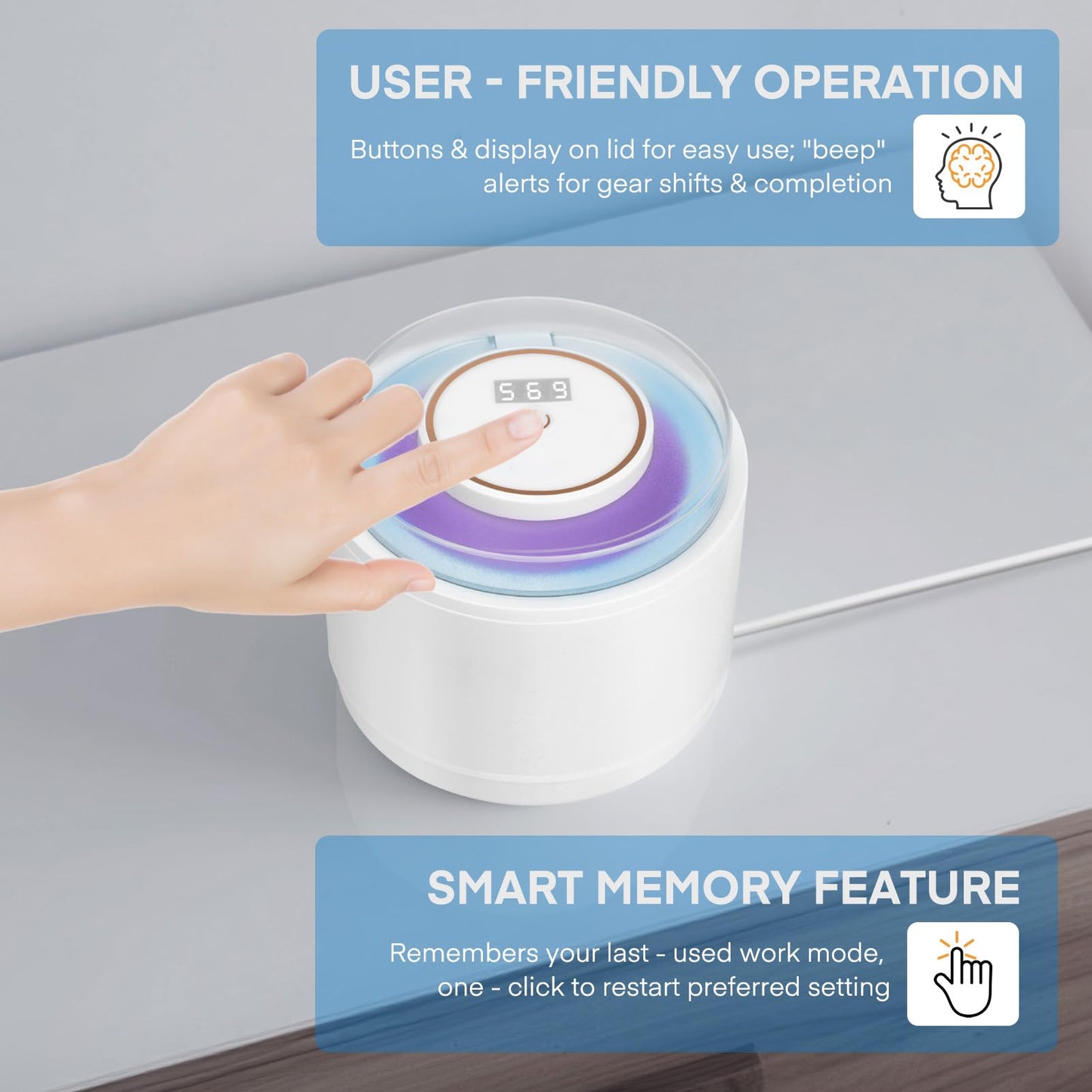 Simfree Ultrasonic Retainer Cleaner - 45kHz, 4 Modes, 200ml, Digital Timer