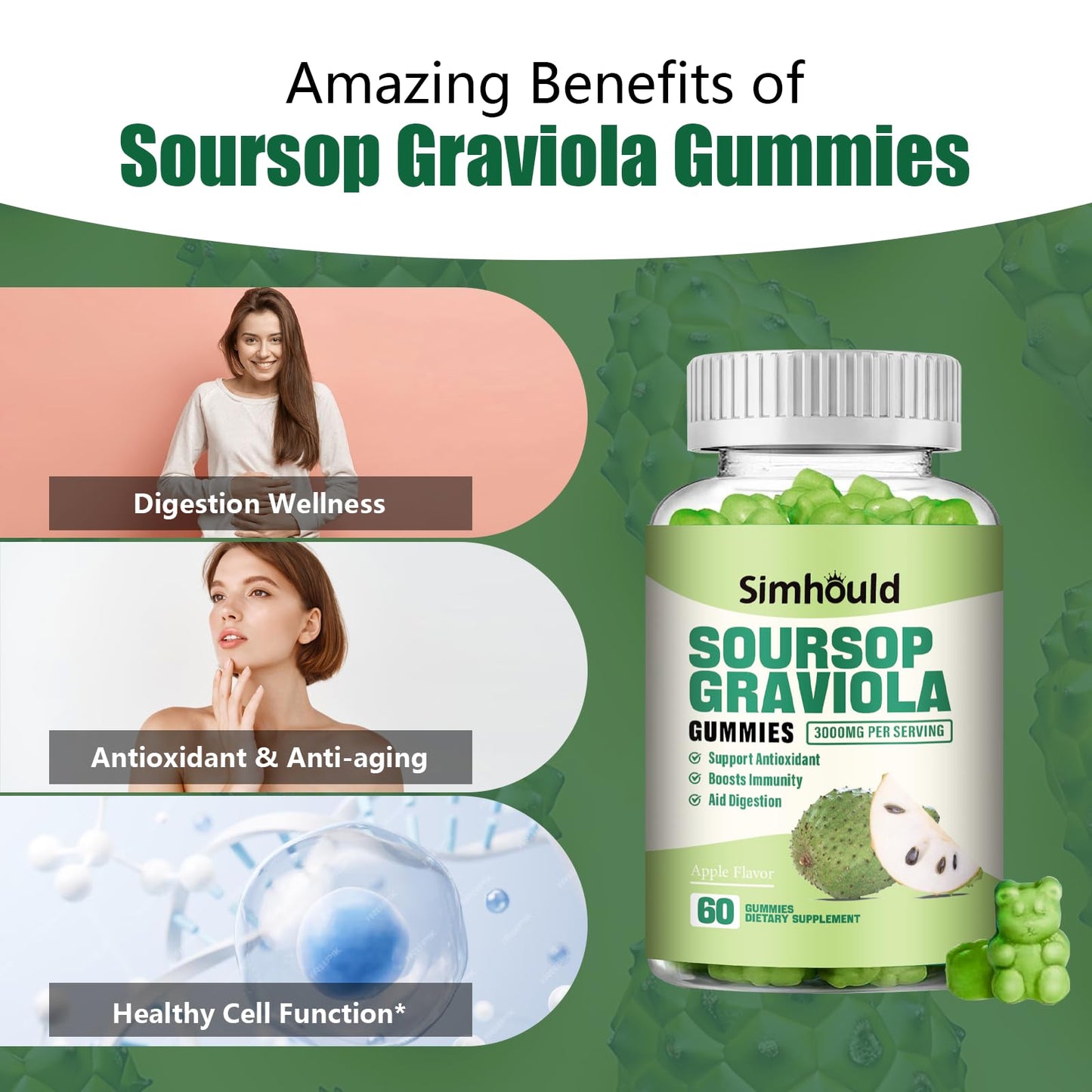 Simhould 1 Pack Soursop Graviola Gummies