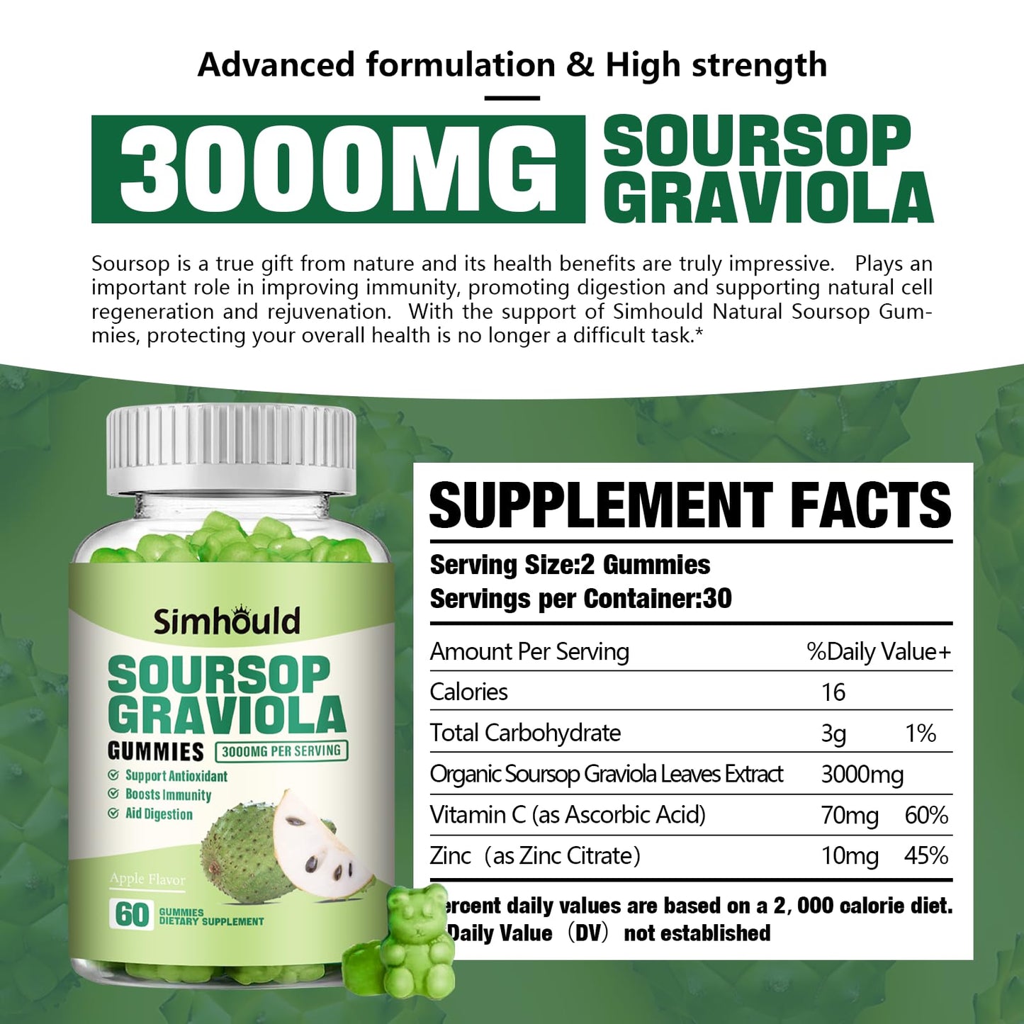 Simhould 1 Pack Soursop Graviola Gummies