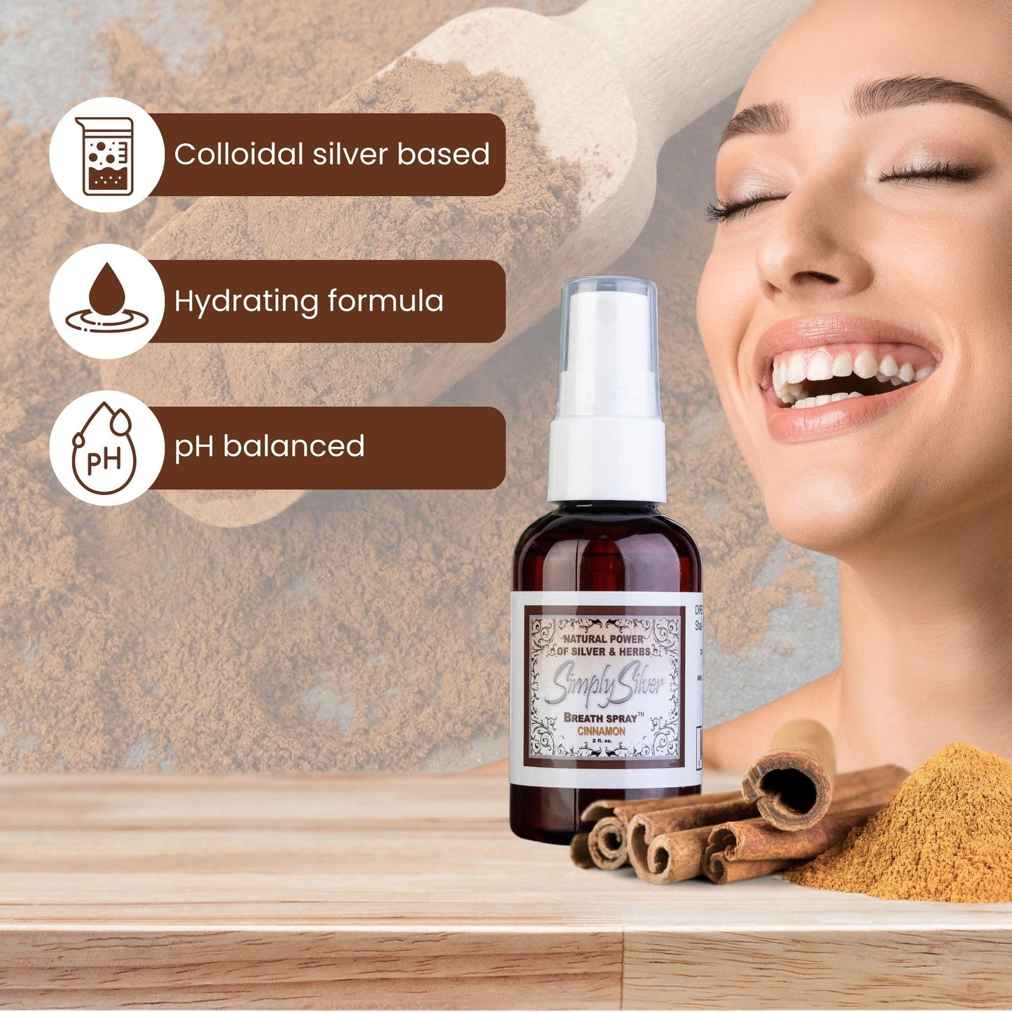 Simply Silver Cinnamon Breath Spray - Dry Mouth Relief, All Natural, Fluoride Free | 2 Fl Oz