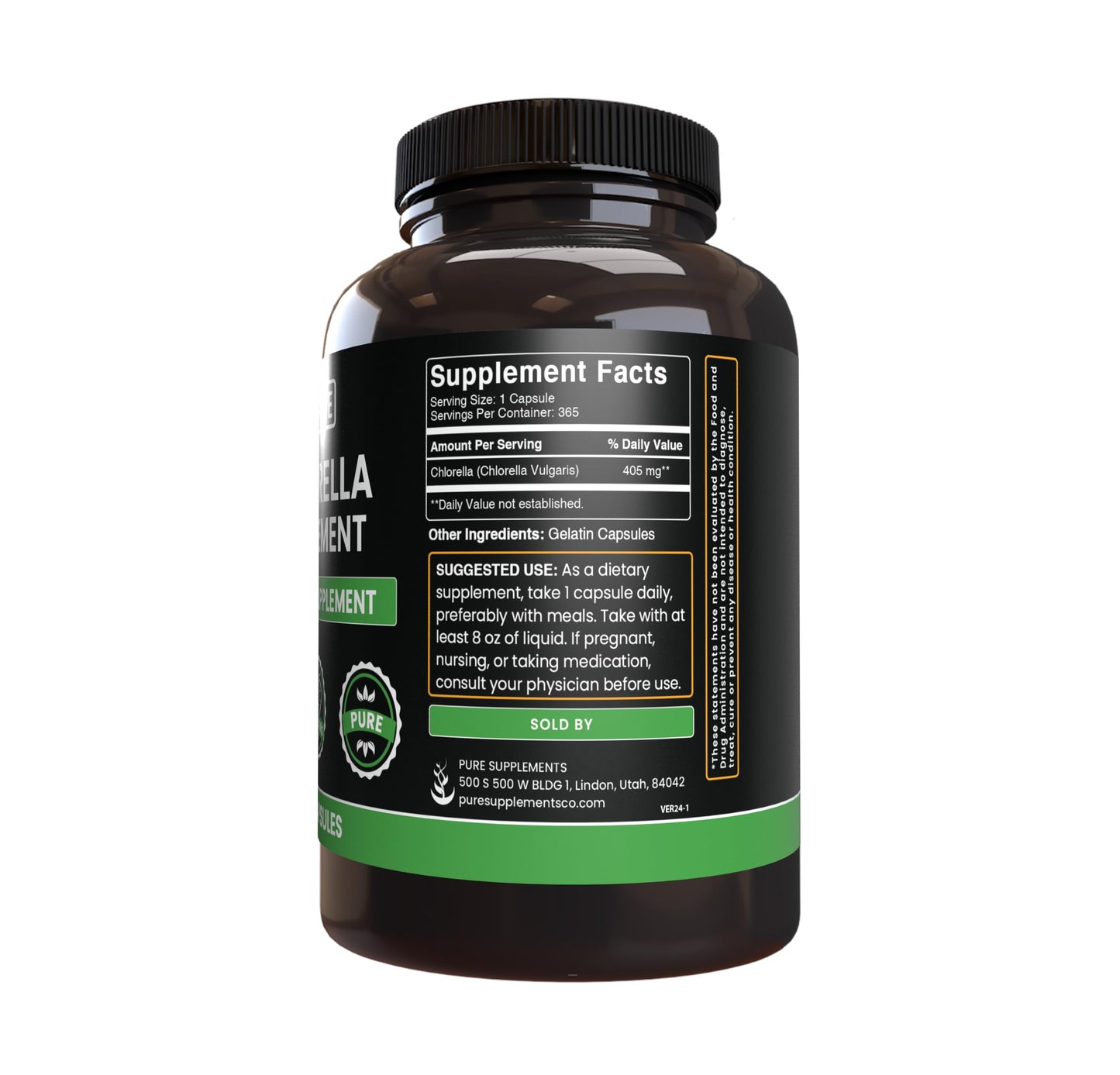 Pure Original Ingredients Chlorella (365 Capsules) No Magnesium or Rice Fillers | Always Pure, Lab Verified