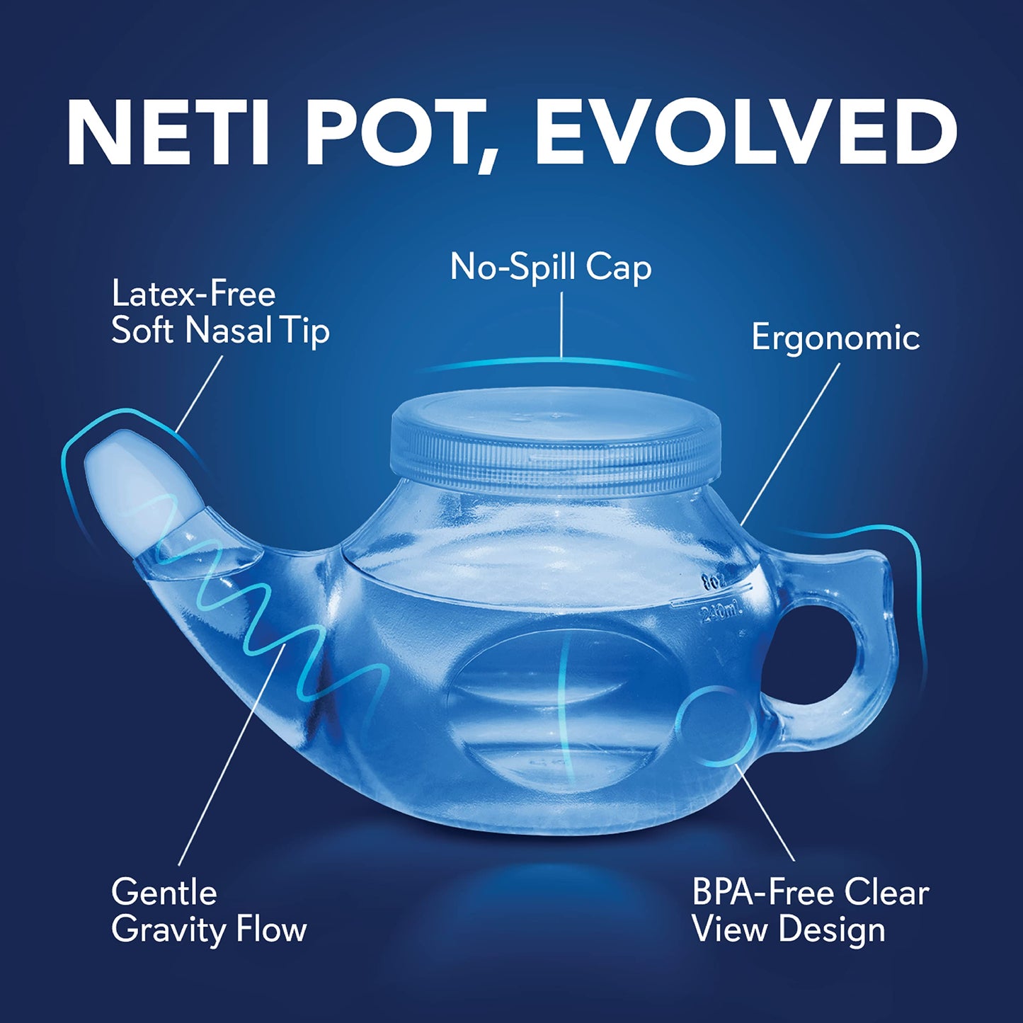 SinuCleanse Soft Tip Neti Pot Nasal Wash System – All-Natural Saline Packets, Made in USA