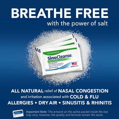 SinuCleanse Soft Tip Neti Pot Nasal Wash System – All-Natural Saline Packets, Made in USA