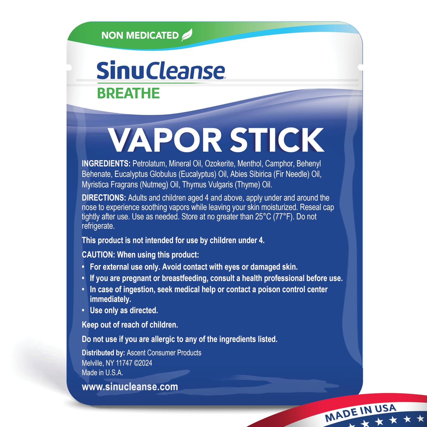SinuCleanse Vapor Stick - Portable Non-Medicated Soothing Vapors, 0.11 oz Twin Pack | Made in USA