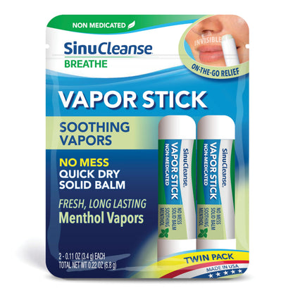 SinuCleanse Vapor Stick - Portable Non-Medicated Soothing Vapors, 0.11 oz Twin Pack | Made in USA