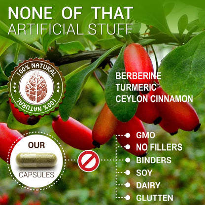 SIRUNES Berberine100 Capsules with Ceylon Cinnamon & Turmeric – Berberine HCL Non-GMO Dietary Supplement