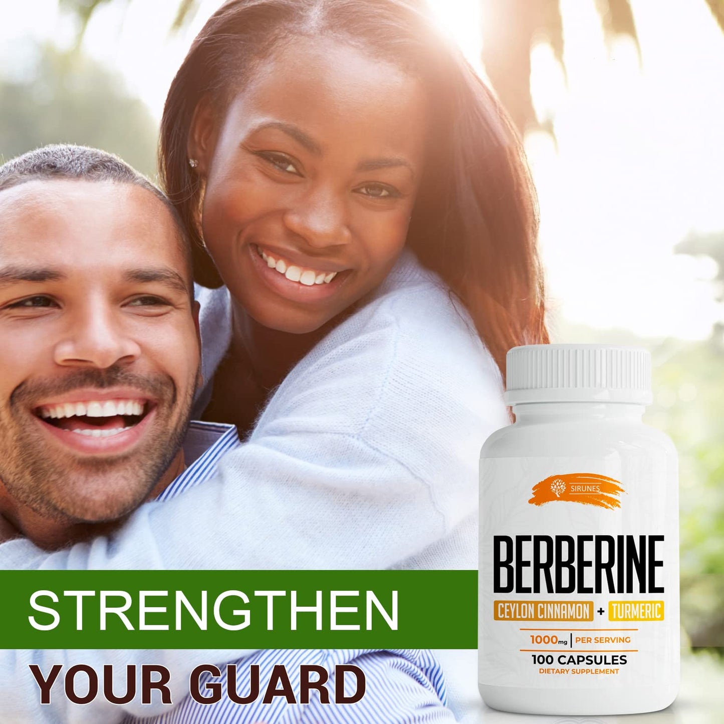SIRUNES Berberine100 Capsules with Ceylon Cinnamon & Turmeric – Berberine HCL Non-GMO Dietary Supplement
