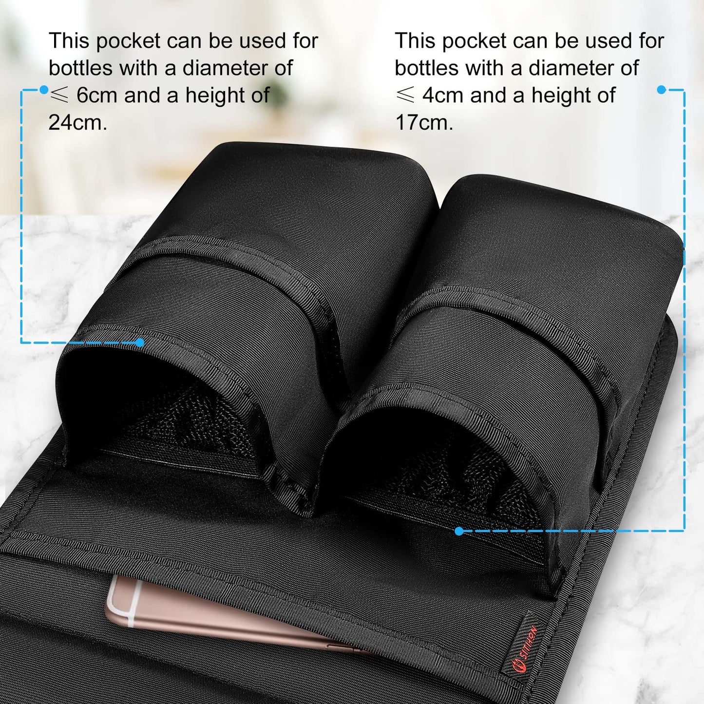 SITHON Massage Bottle Bag, Professional Massage Therapist Holster for 2 Bottles, Lotion Oil Waist Holder Organizer with Adjustable Belt, Multiple Pockets (Bag Only) (Black)