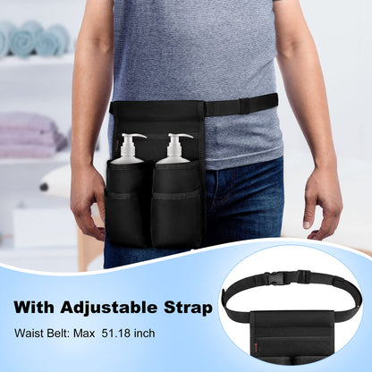 SITHON Massage Bottle Bag, Professional Massage Therapist Holster for 2 Bottles, Lotion Oil Waist Holder Organizer with Adjustable Belt, Multiple Pockets (Bag Only) (Black)