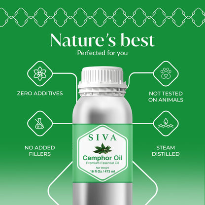 Siva Camphor Essential Oil - 16 oz | 100% Natural Camphor Oil for Diffuser, Skin, Hair & Aromatherapy
