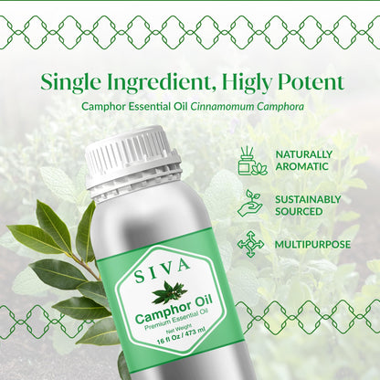 Siva Camphor Essential Oil - 16 oz | 100% Natural Camphor Oil for Diffuser, Skin, Hair & Aromatherapy