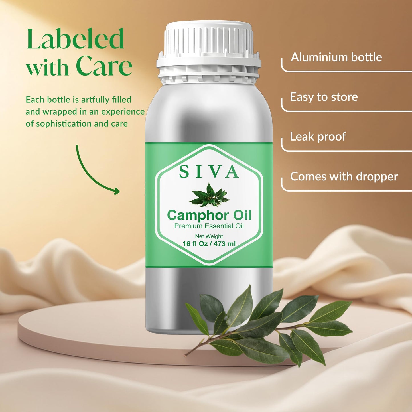 Siva Camphor Essential Oil - 16 oz | 100% Natural Camphor Oil for Diffuser, Skin, Hair & Aromatherapy