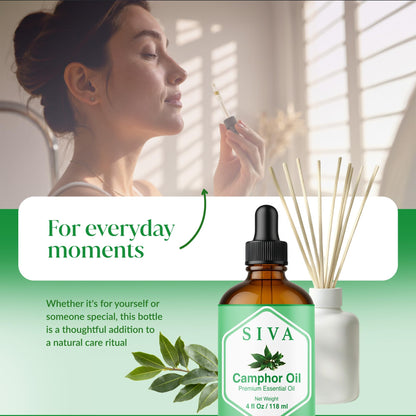 Siva Camphor Essential Oil - 4 Fl Oz | 100% Natural Camphor Oil with Dropper for Diffuser, Skin, Hair & Aromatherapy