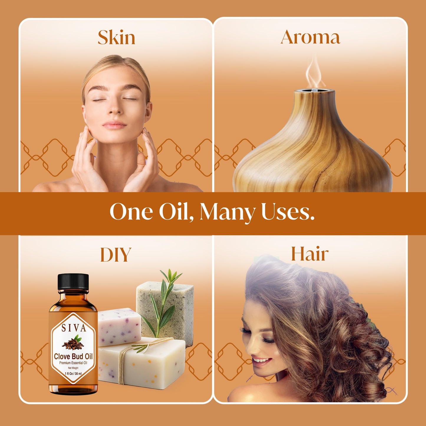 Siva Clove Bud Essential Oil - 1oz | 100% Natural Clove Bud Oil for Diffuser, Skin Care, Aromatherapy, Hair Care, Scalp & Body Massage - With Dropper