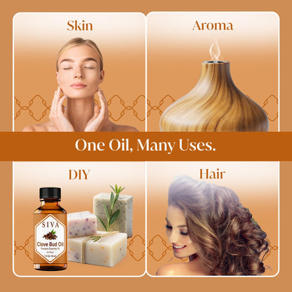 Siva Clove Bud Essential Oil - 1oz | 100% Natural Clove Bud Oil for Diffuser, Skin Care, Aromatherapy, Hair Care, Scalp & Body Massage - With Dropper
