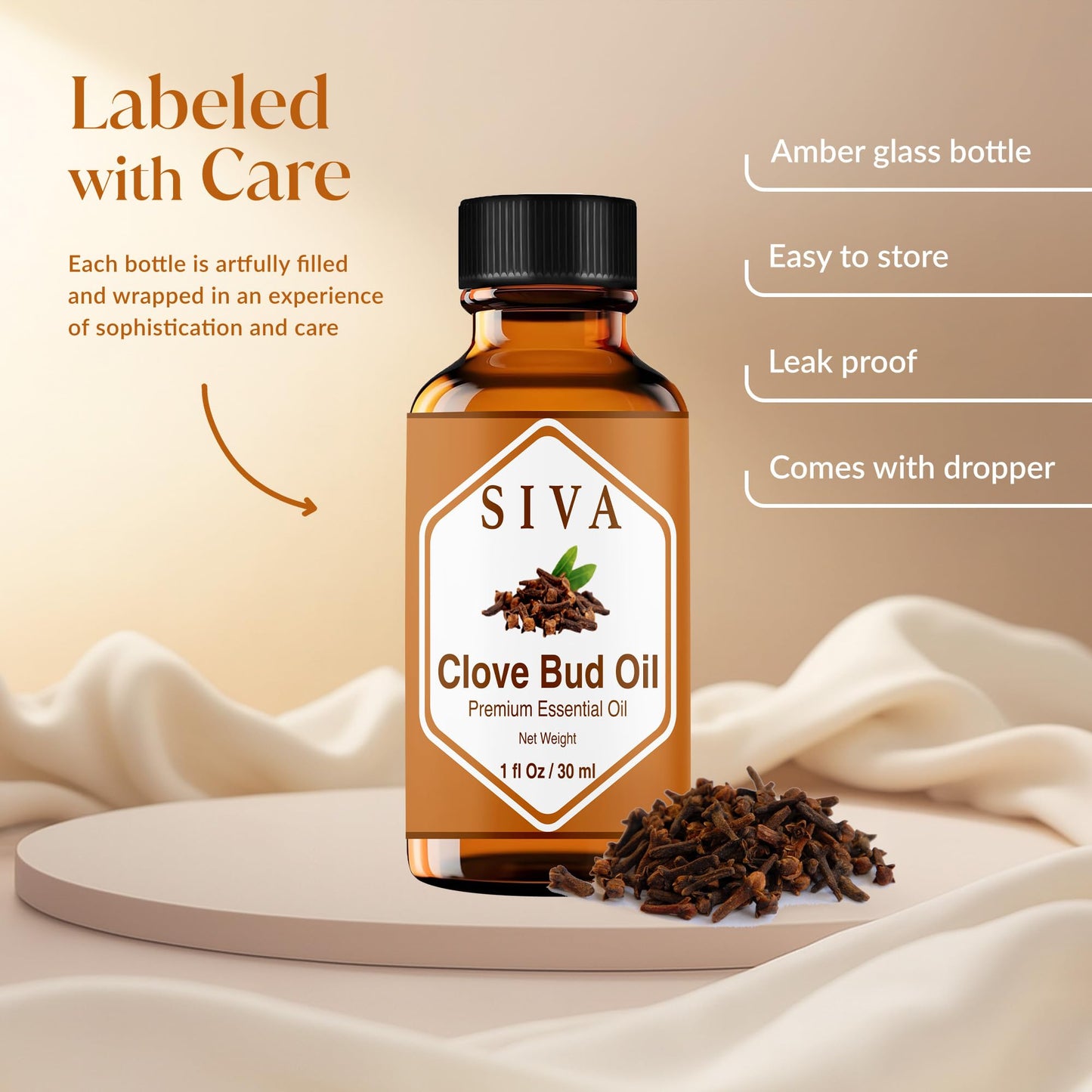 Siva Clove Bud Essential Oil - 1oz | 100% Natural Clove Bud Oil for Diffuser, Skin Care, Aromatherapy, Hair Care, Scalp & Body Massage - With Dropper