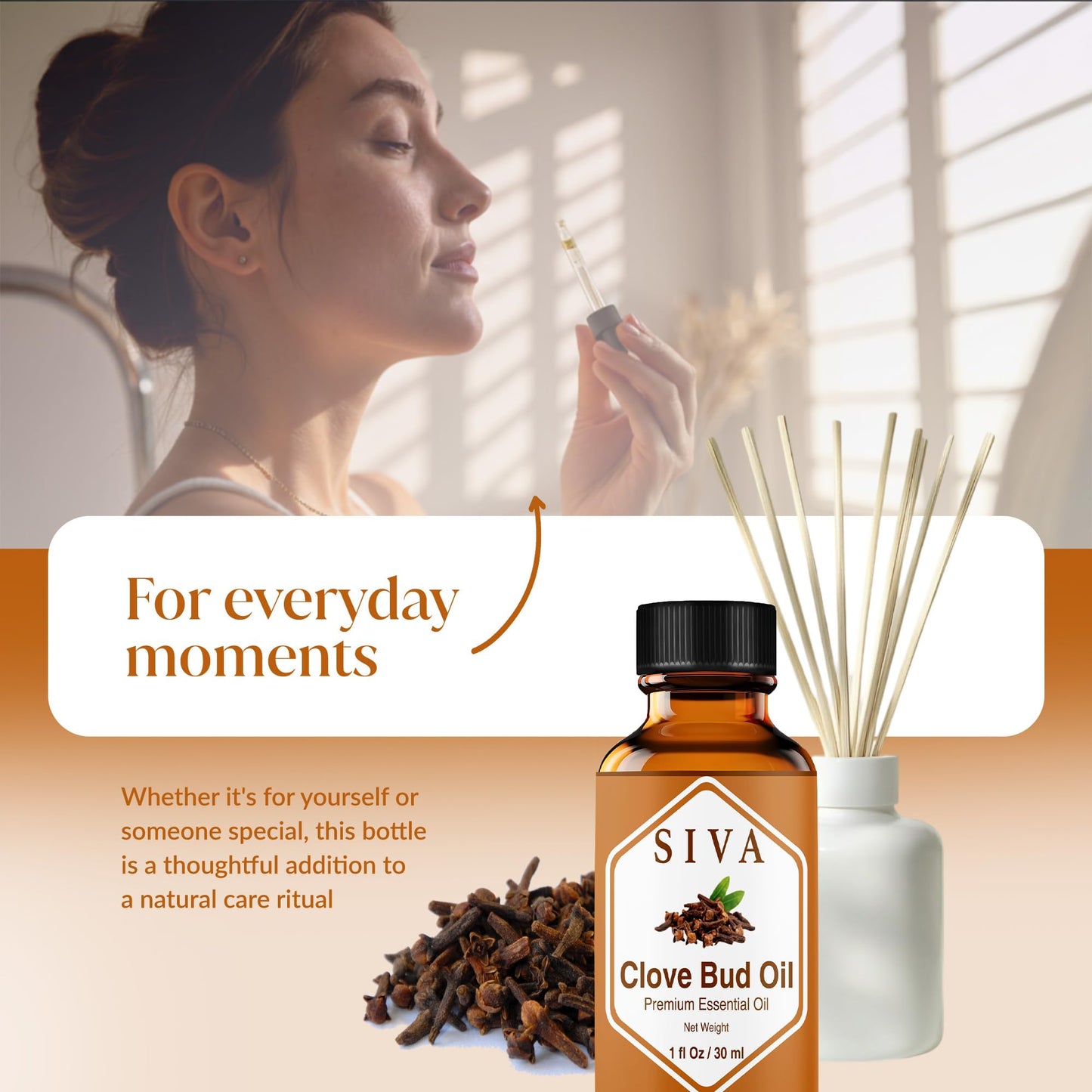 Siva Clove Bud Essential Oil - 1oz | 100% Natural Clove Bud Oil for Diffuser, Skin Care, Aromatherapy, Hair Care, Scalp & Body Massage - With Dropper