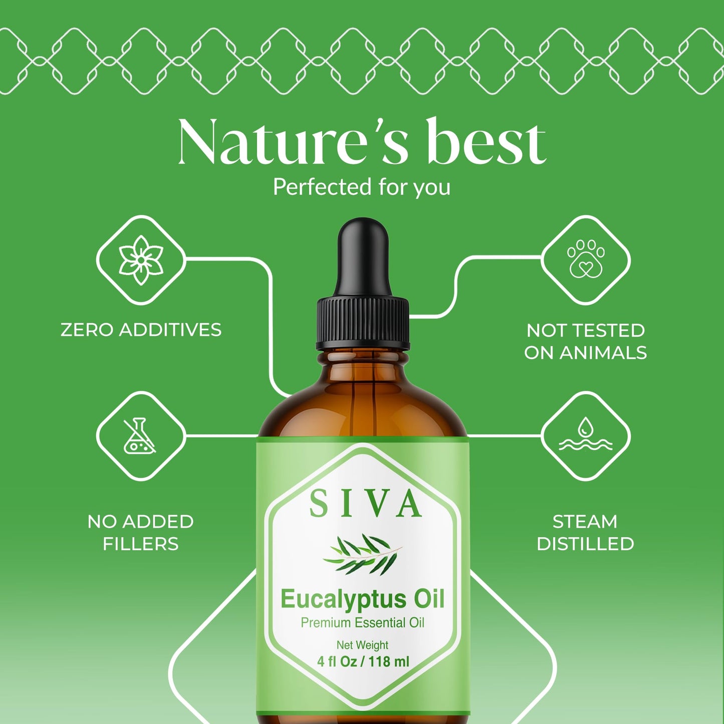 Siva Eucalyptus Essential Oil - 4 Fl Oz | 100% Natural, Diffuser & Aromatherapy (Dropper)