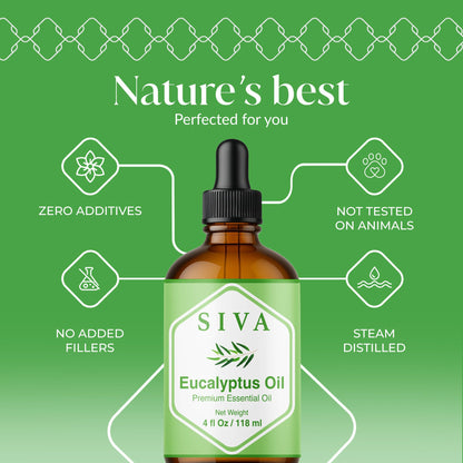 Siva Eucalyptus Essential Oil - 4 Fl Oz | 100% Natural, Diffuser & Aromatherapy (Dropper)