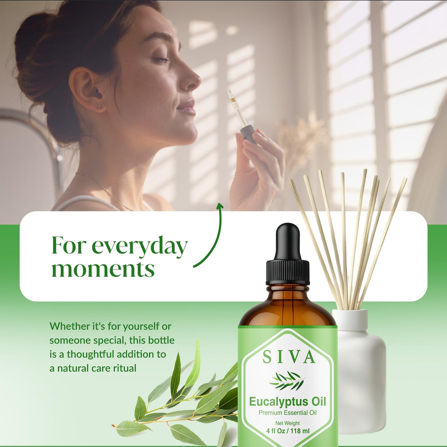 Siva Eucalyptus Essential Oil - 4 Fl Oz | 100% Natural, Diffuser & Aromatherapy (Dropper)