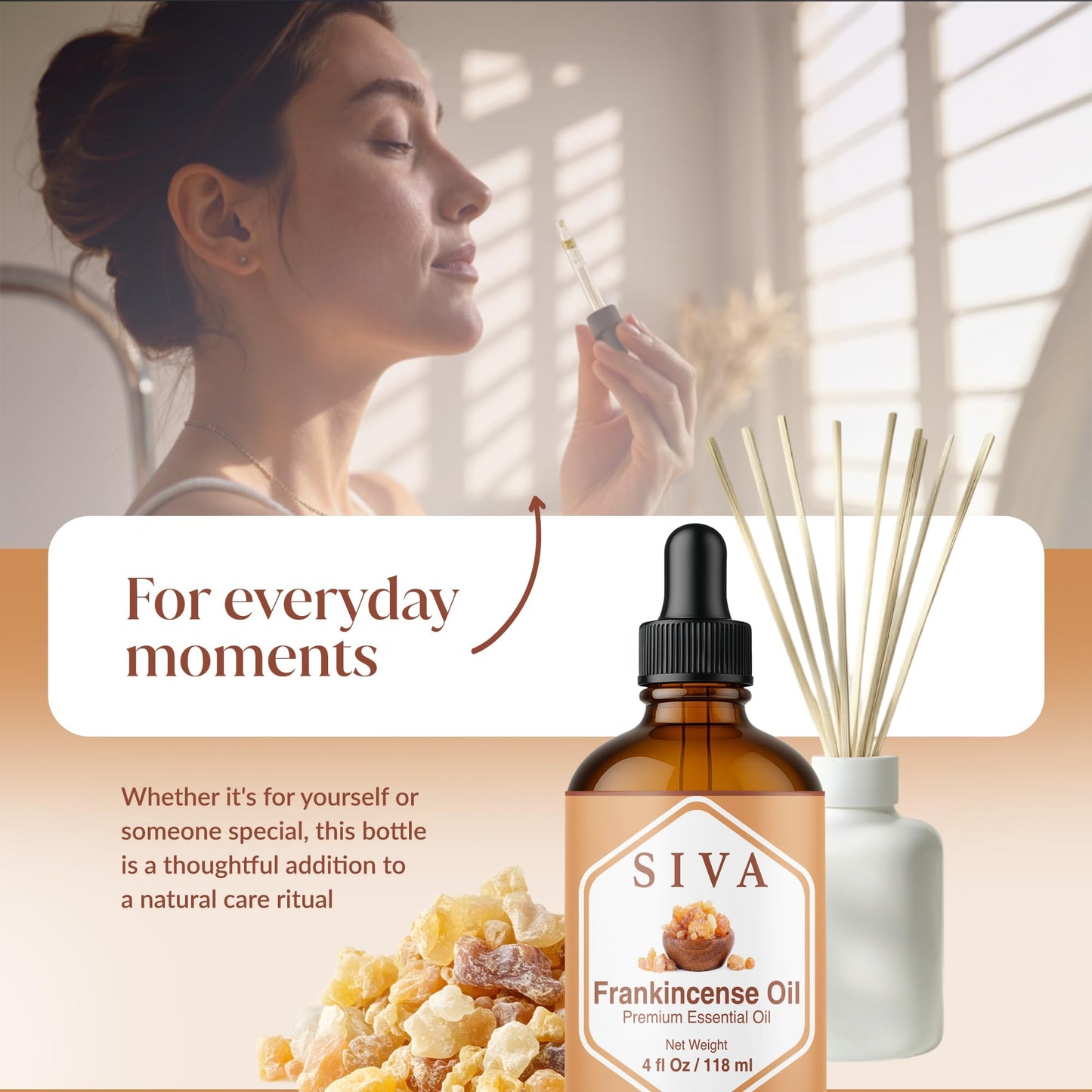 Siva Frankincense Essential Oil 4oz – 100% Natural Boswellia Serrata for Diffuser, Skin Care & Aromatherapy