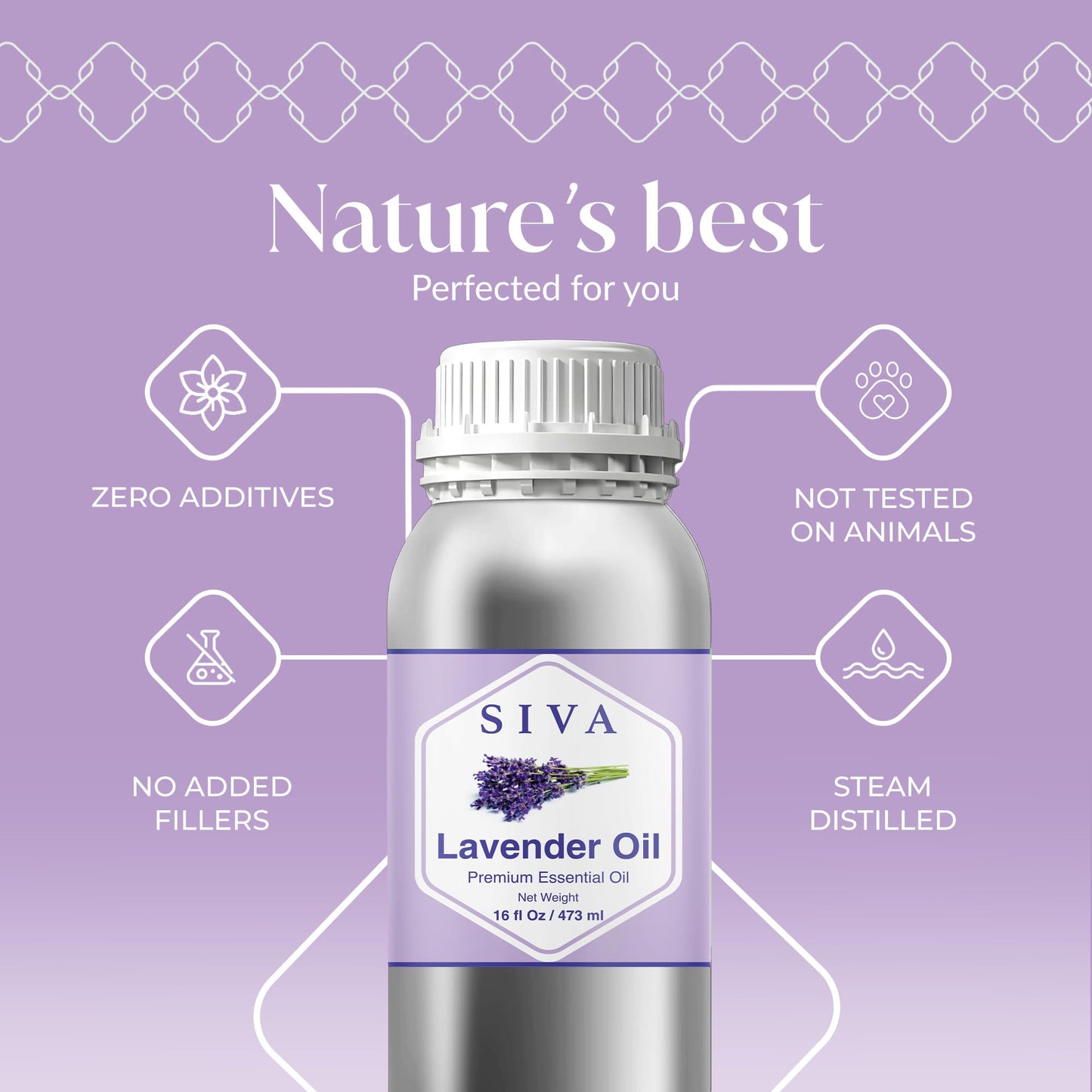 Siva Lavender Essential Oil 16 Oz – 100% Natural | Diffuser, Skin & Hair Care