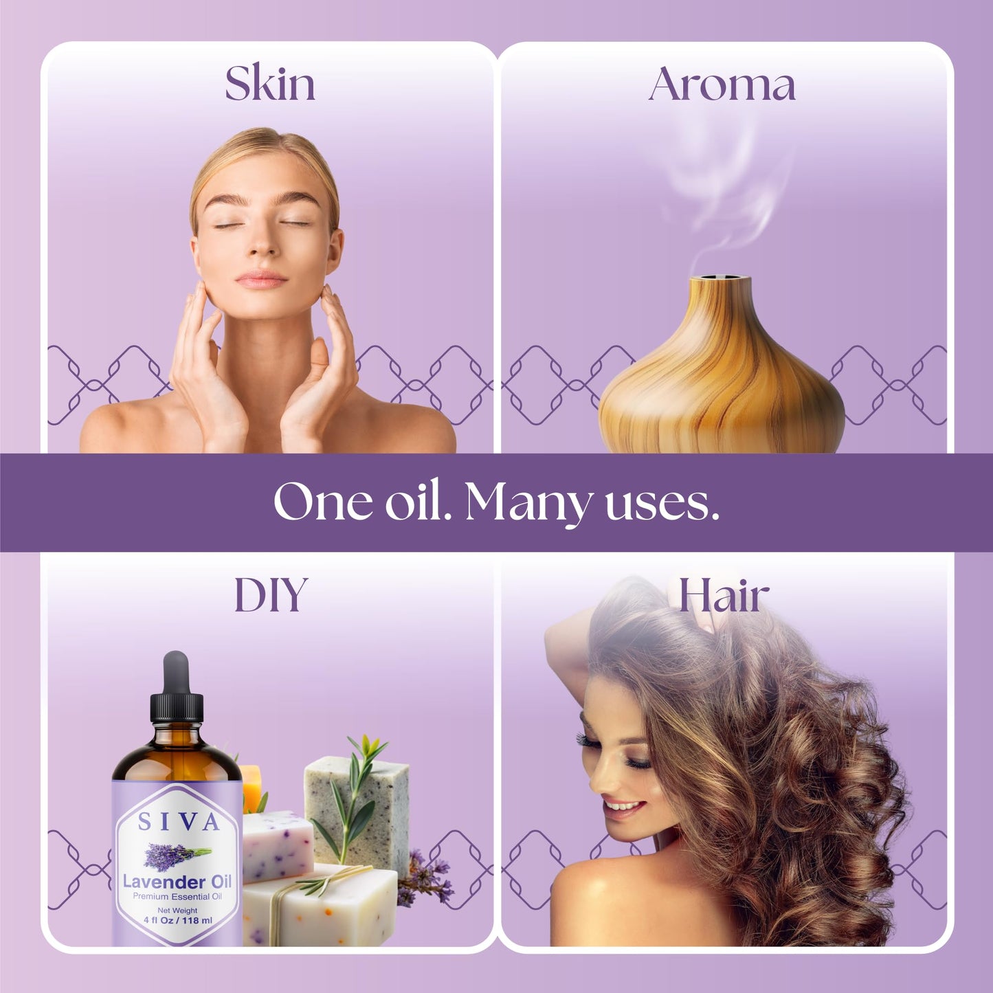 Siva Lavender Essential Oil - 4 Oz | 100% Natural Lavender Oil for Diffuser, Skin Care & Aromatherapy