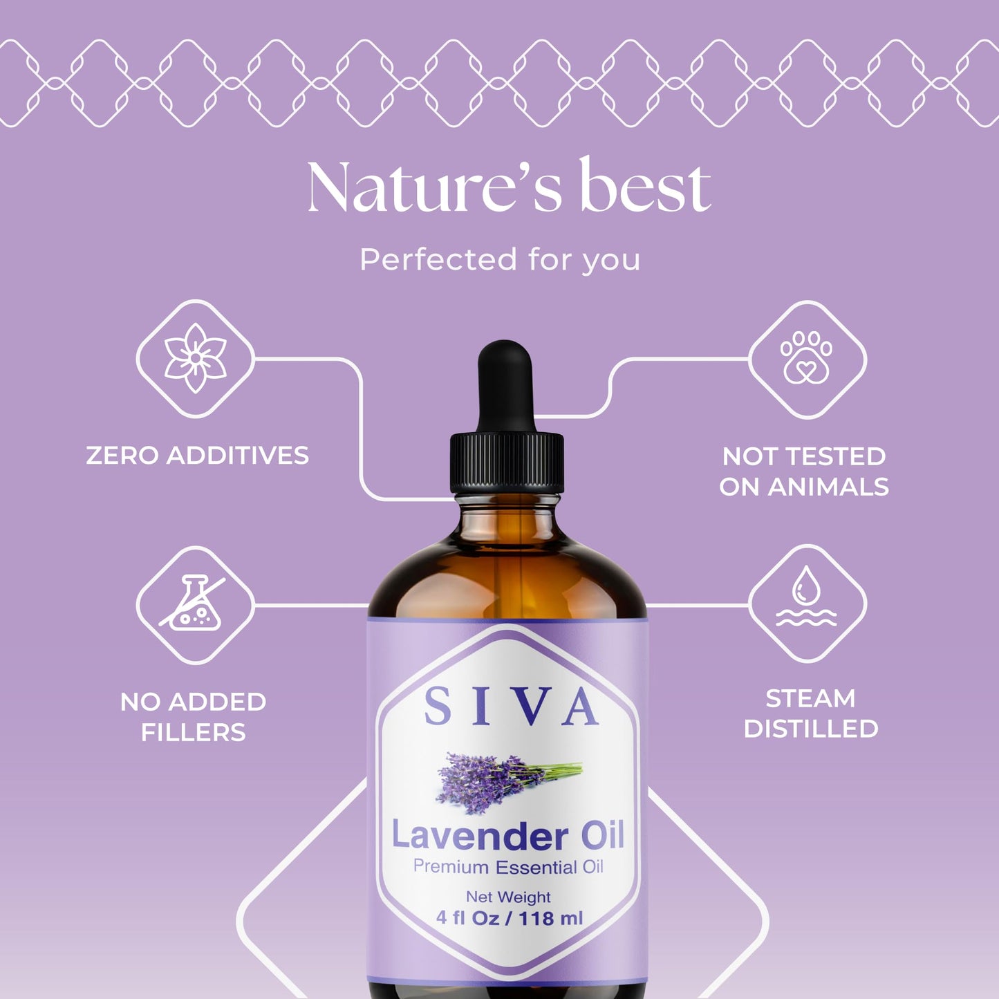 Siva Lavender Essential Oil - 4 Oz | 100% Natural Lavender Oil for Diffuser, Skin Care & Aromatherapy