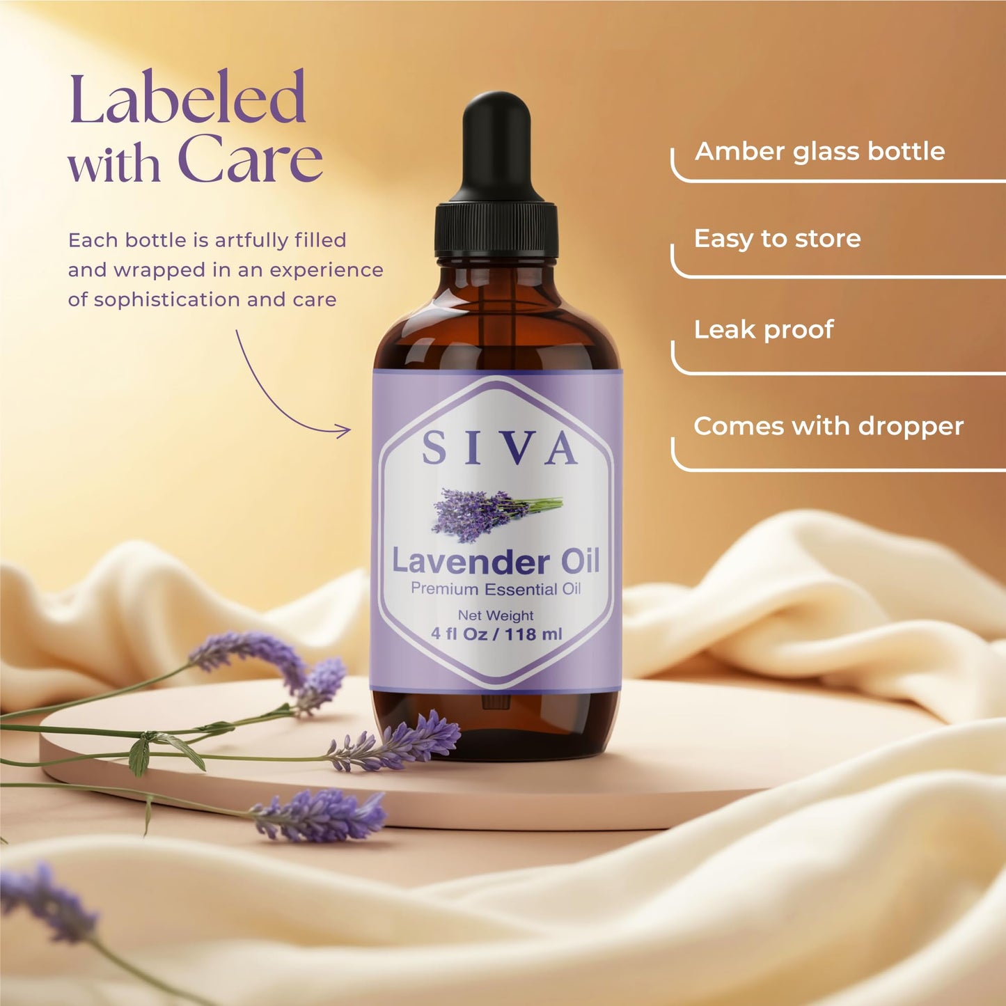Siva Lavender Essential Oil - 4 Oz | 100% Natural Lavender Oil for Diffuser, Skin Care & Aromatherapy
