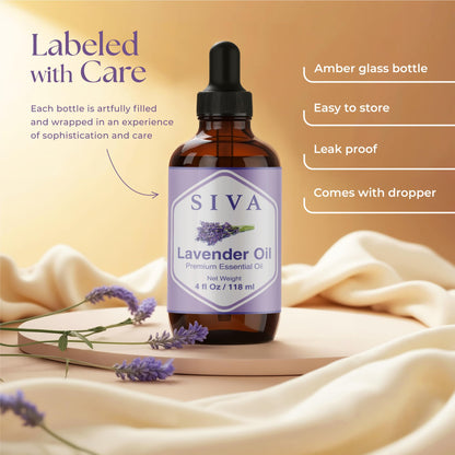 Siva Lavender Essential Oil - 4 Oz | 100% Natural Lavender Oil for Diffuser, Skin Care & Aromatherapy